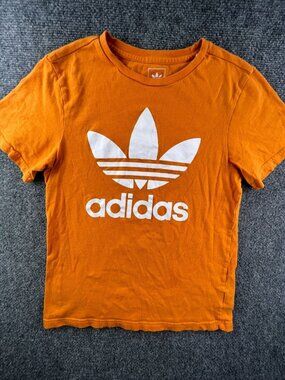 Adidas Shirt Youth Size Large Orange Short Sleeve Tee Boys Trefoil Pullover